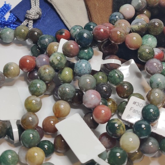 FANCY JASPER STRETCHY ROUND 8mm BRACELET NATURAL STONE w/ FREE FELT POUCH-B810 - Picture 11 of 14